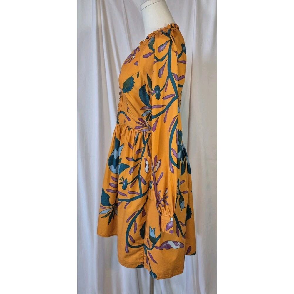 Anthropologie Let Me Be Cotton Orange Green Floral Mini Dress NWT XS - Picture 8 of 15
